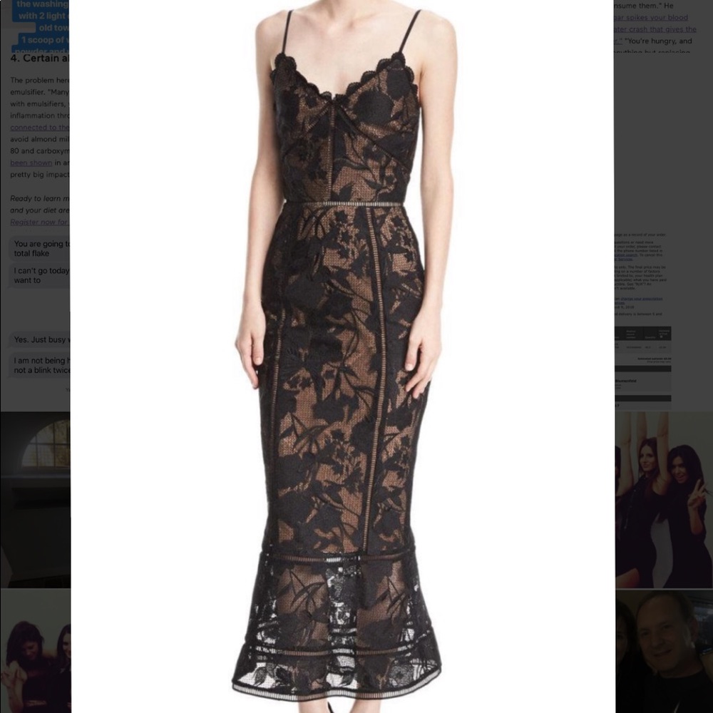 Monique Lhullier lace overlay trumpet dress